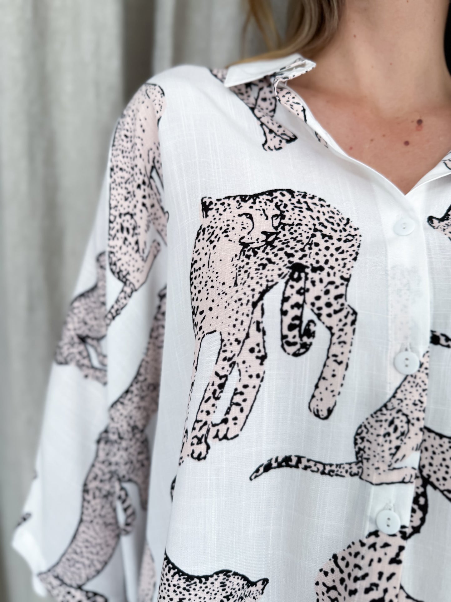 Blair Oversized Shirt - Leopard Print White