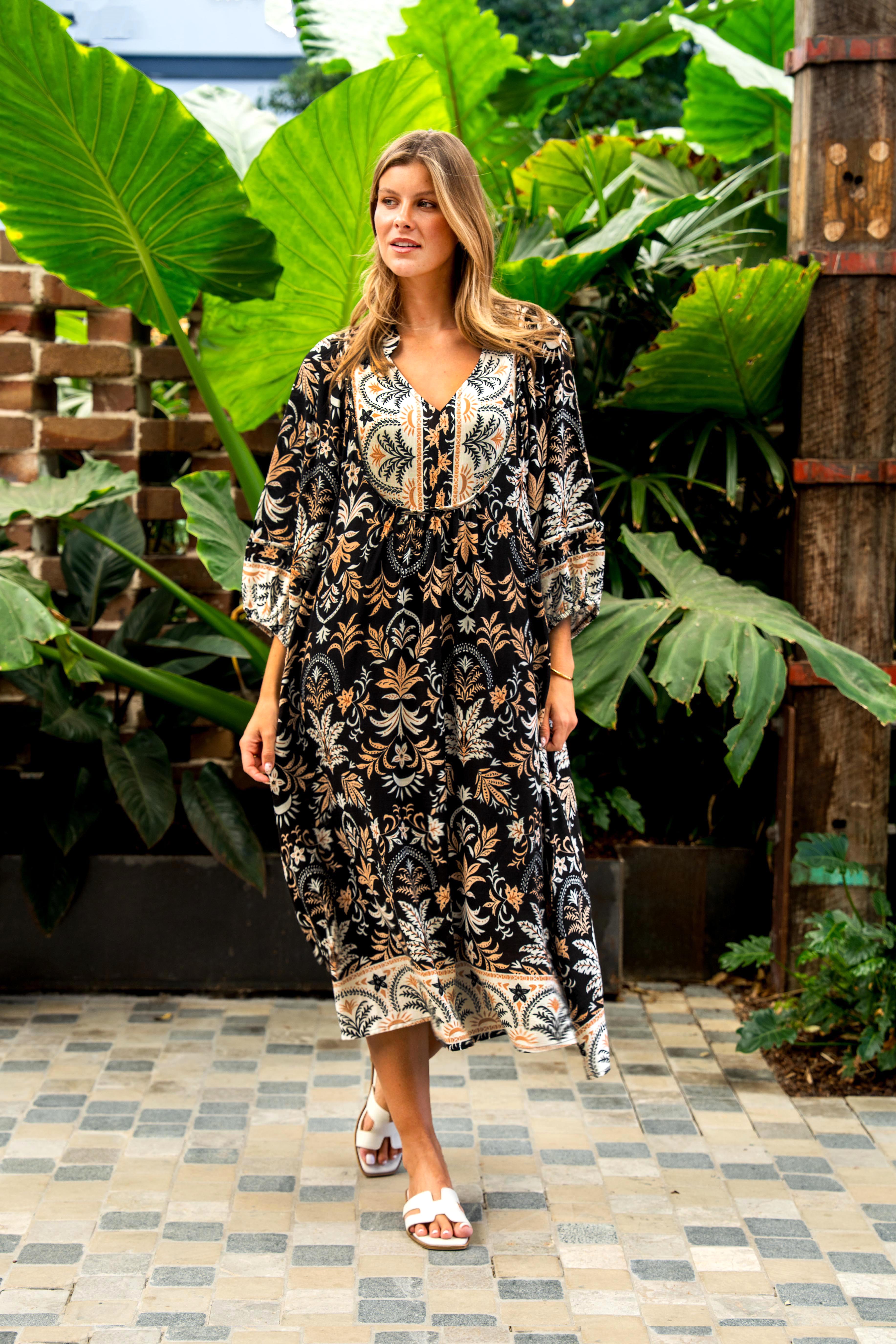 Emmaline Dress- Black print – 3Styles