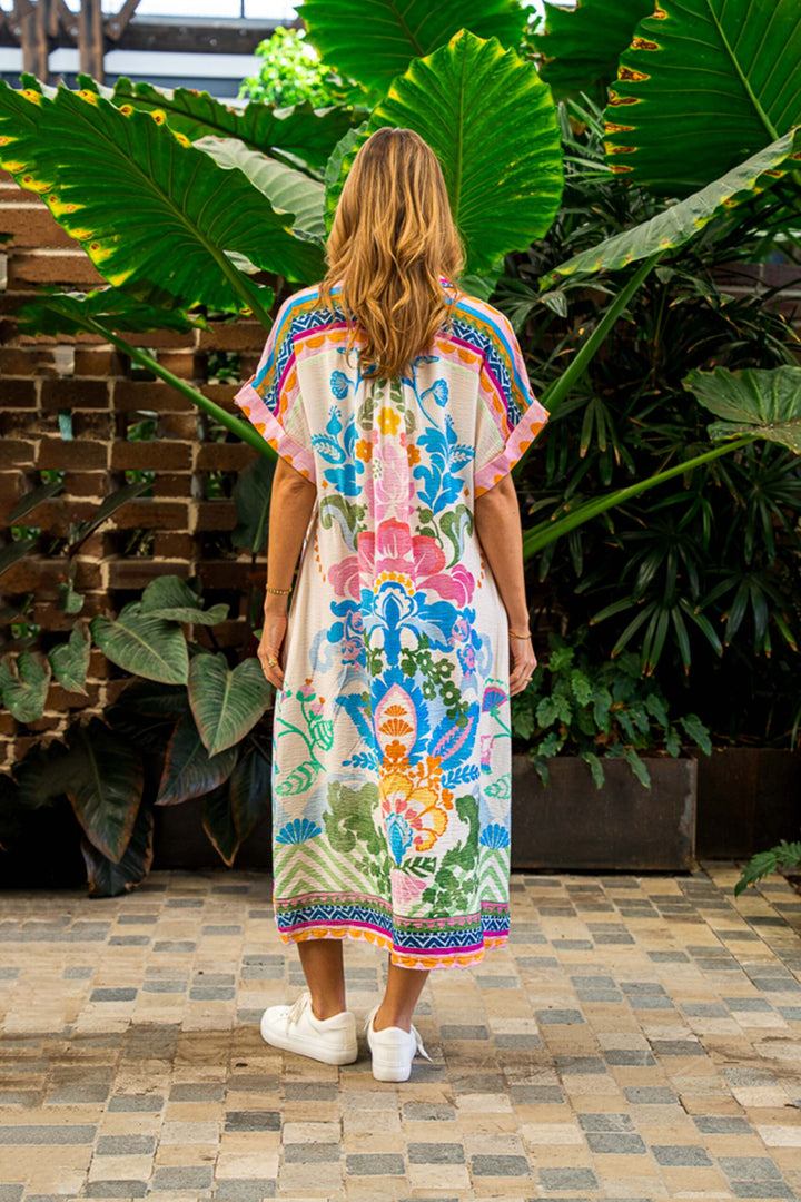 Aarav Midi Dress – White Multi Print