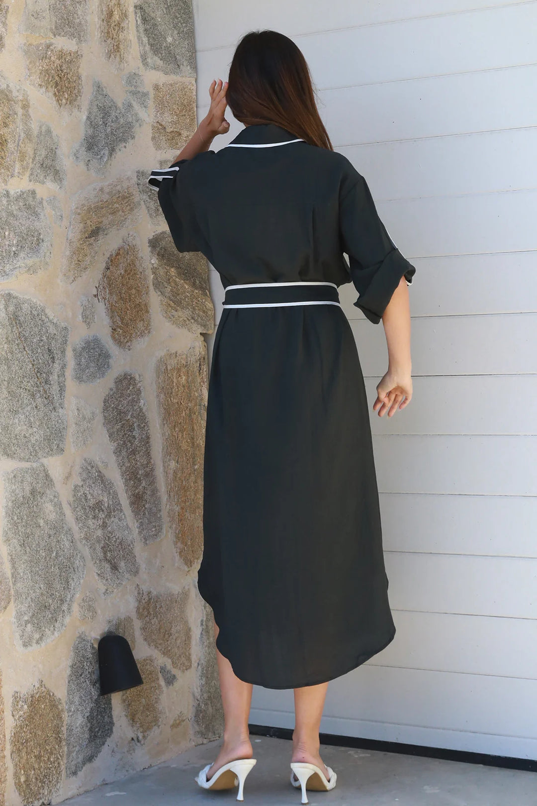 Alina Black Midi Dress with white detailing