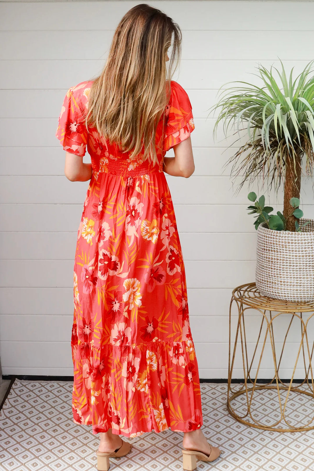 Amaya Maxi Dress — Orange/Red Floral