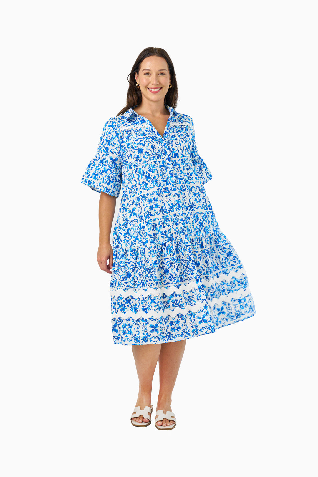 Ameera Midi Dress - Porcelain Print