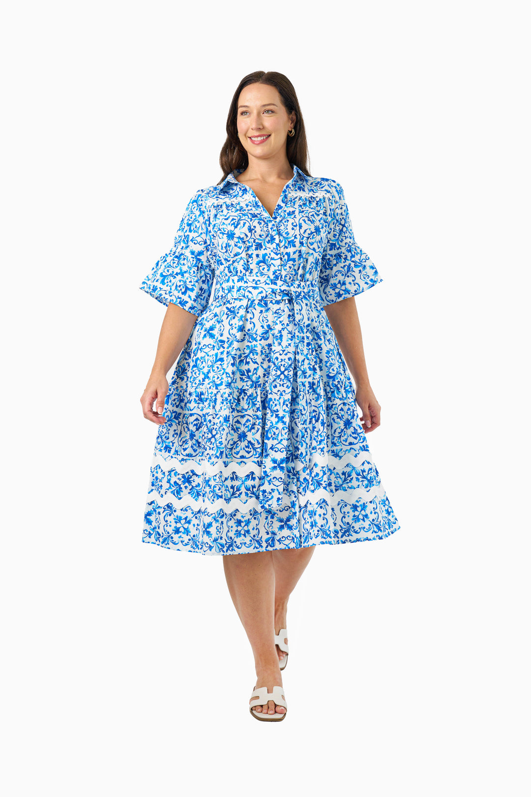 Ameera Midi Dress - Porcelain Print