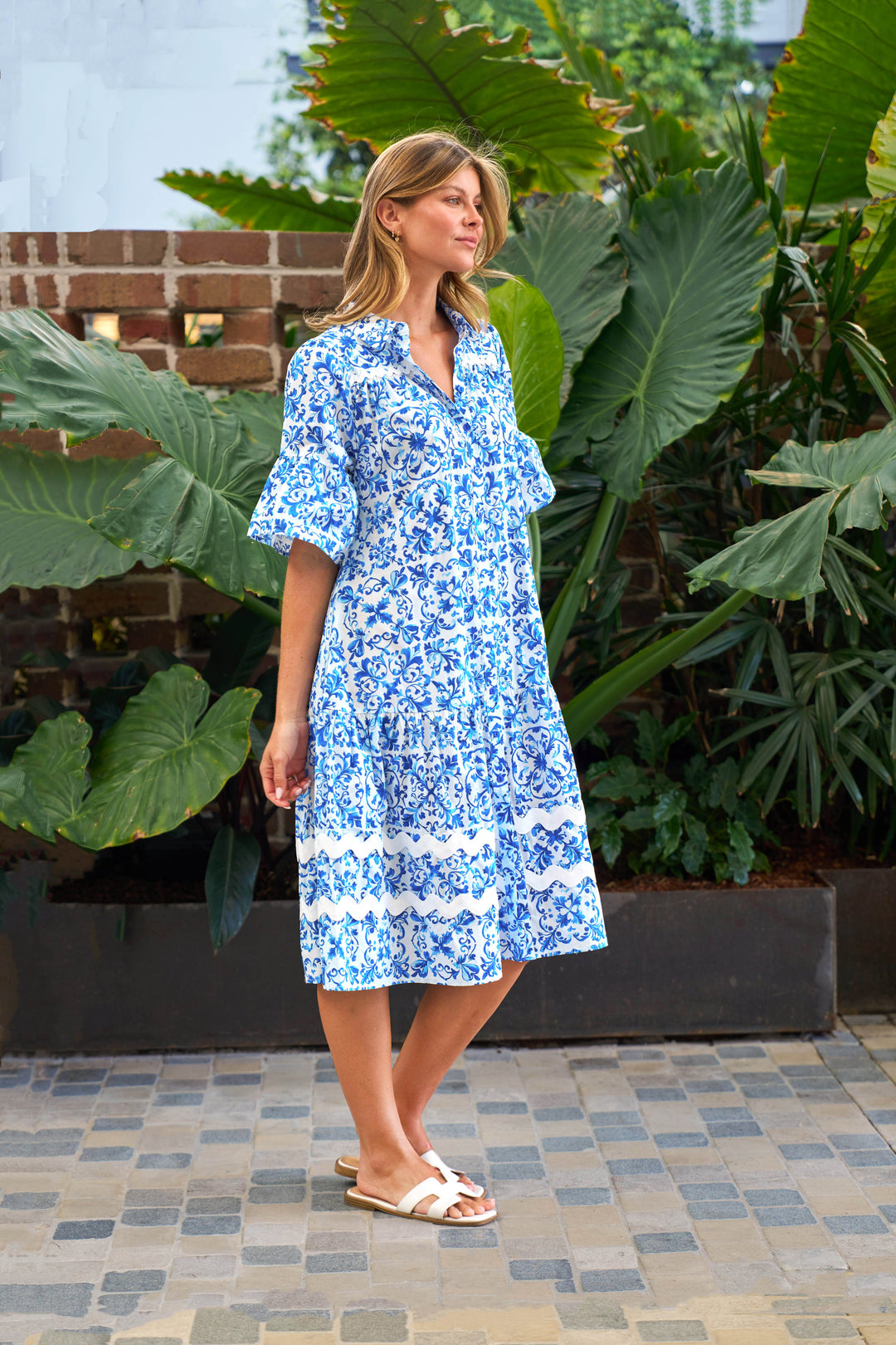 Ameera Midi Dress - Porcelain Print