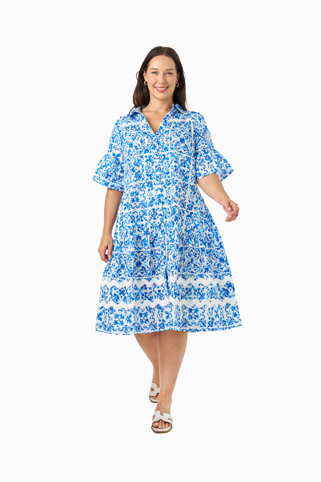 Ameera Midi Dress - Porcelain Print