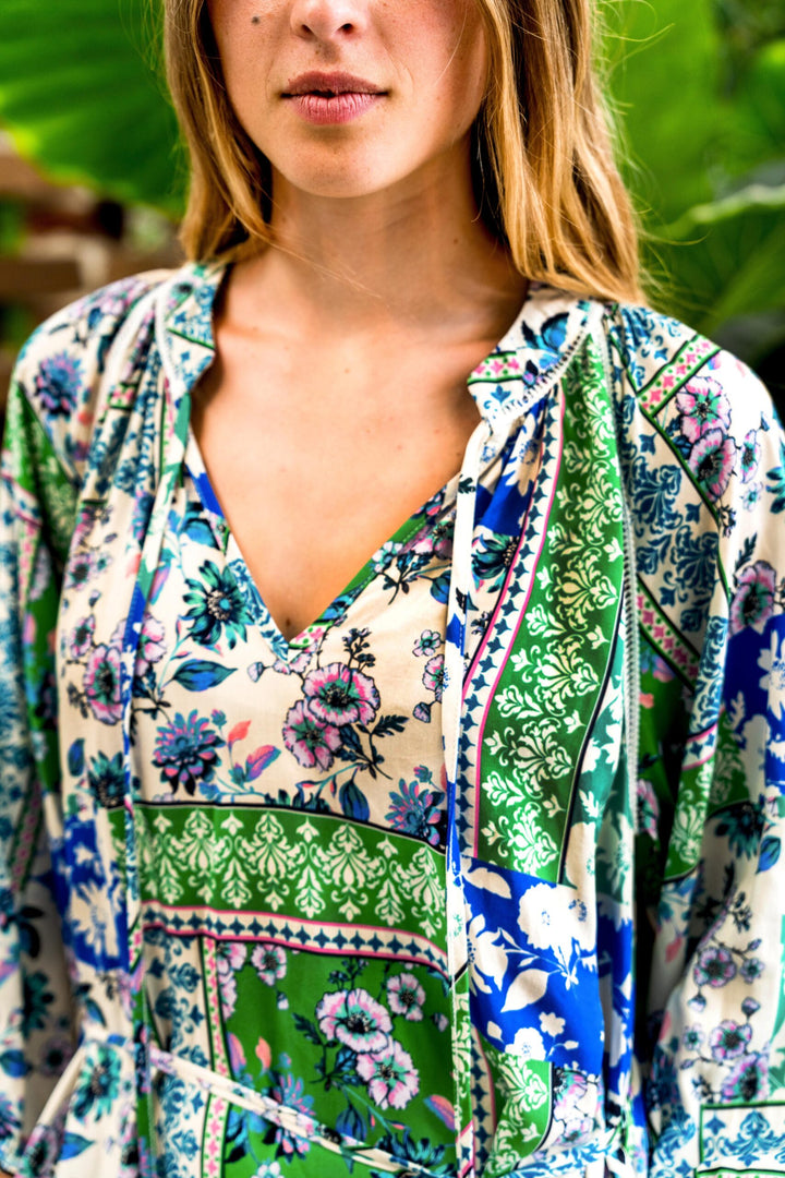Amie Dress - Green Blue Print