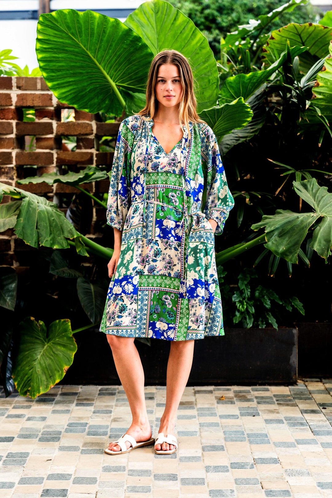 Amie Dress - Green Blue Print