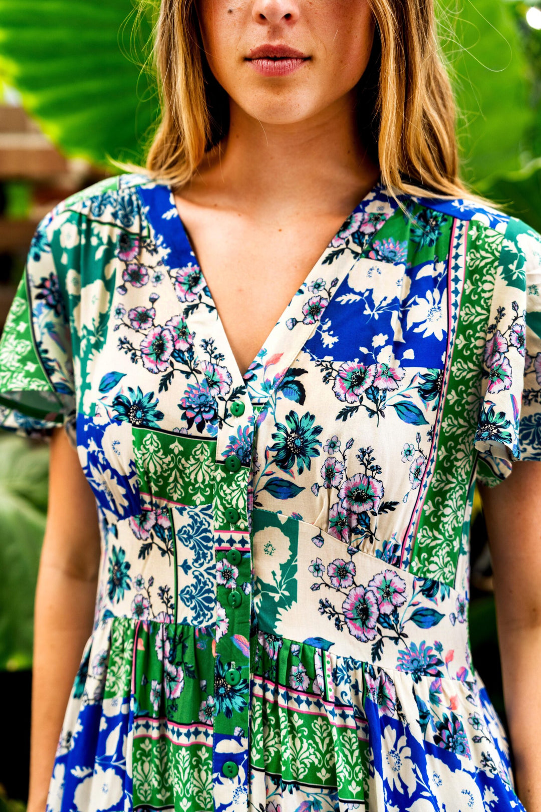 Amie Midi Dress - Green & Blue Print