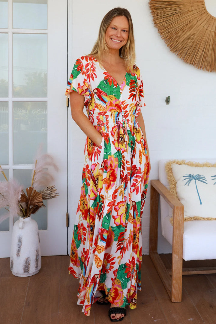Amora Maxi Dress – White Floral Print