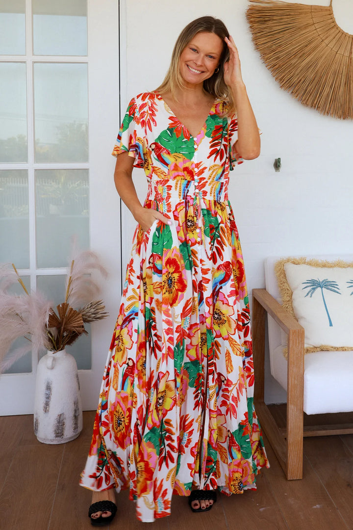 Amora Maxi Dress – White Floral Print