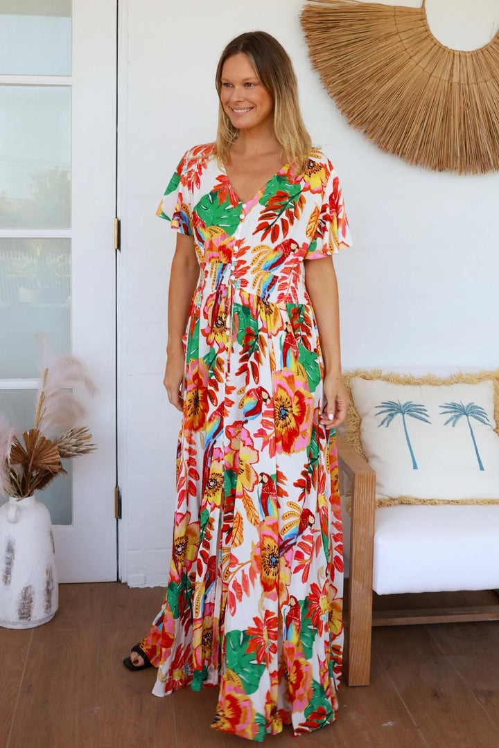 Amora Maxi Dress – White Floral Print