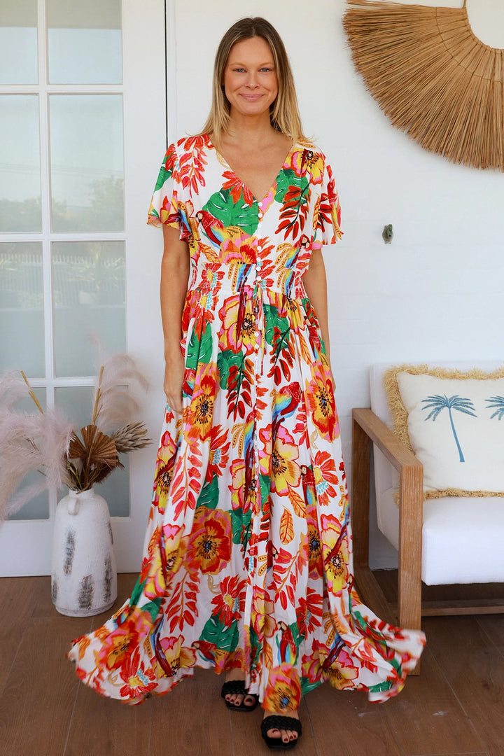 Amora Maxi Dress – White Floral Print
