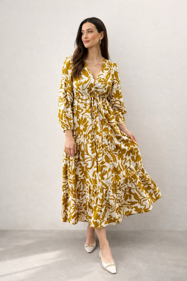 Anna Floral Dress - Mustard