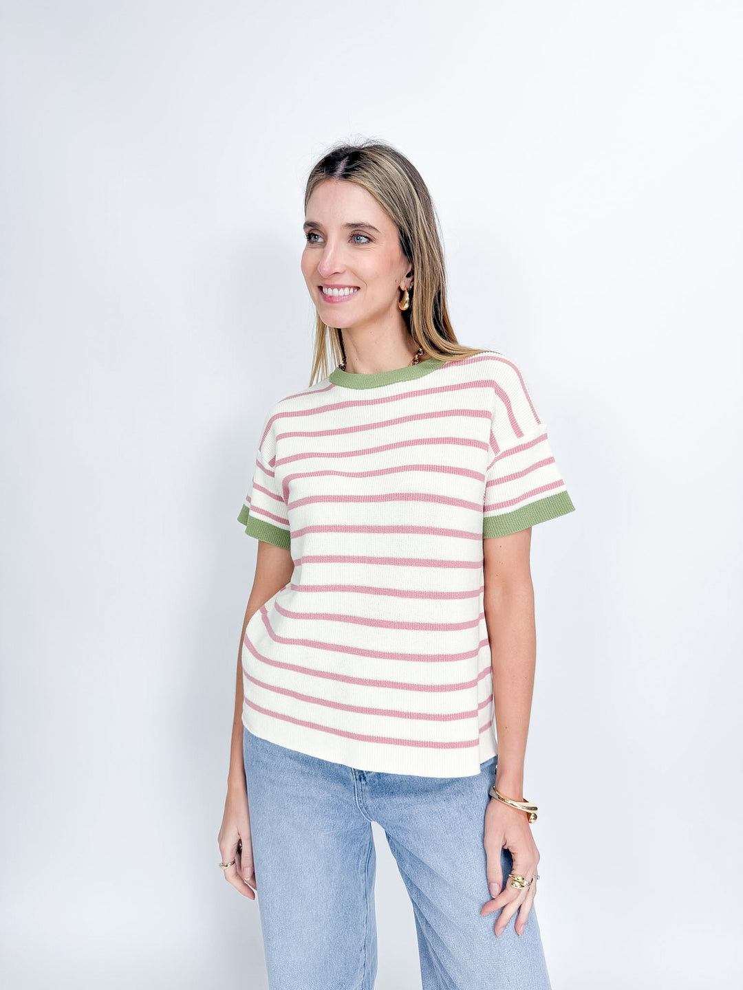 Aria Knit Top-Ivory & Sage