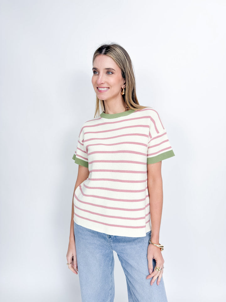 Aria Knit Top-Ivory & Sage