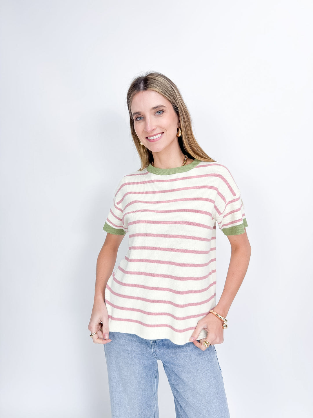 Aria Knit Top-Ivory & Sage