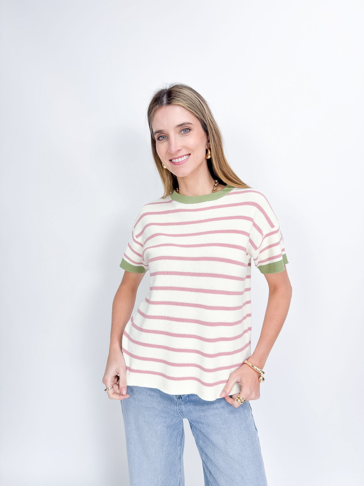 Aria Knit Top-Ivory & Sage