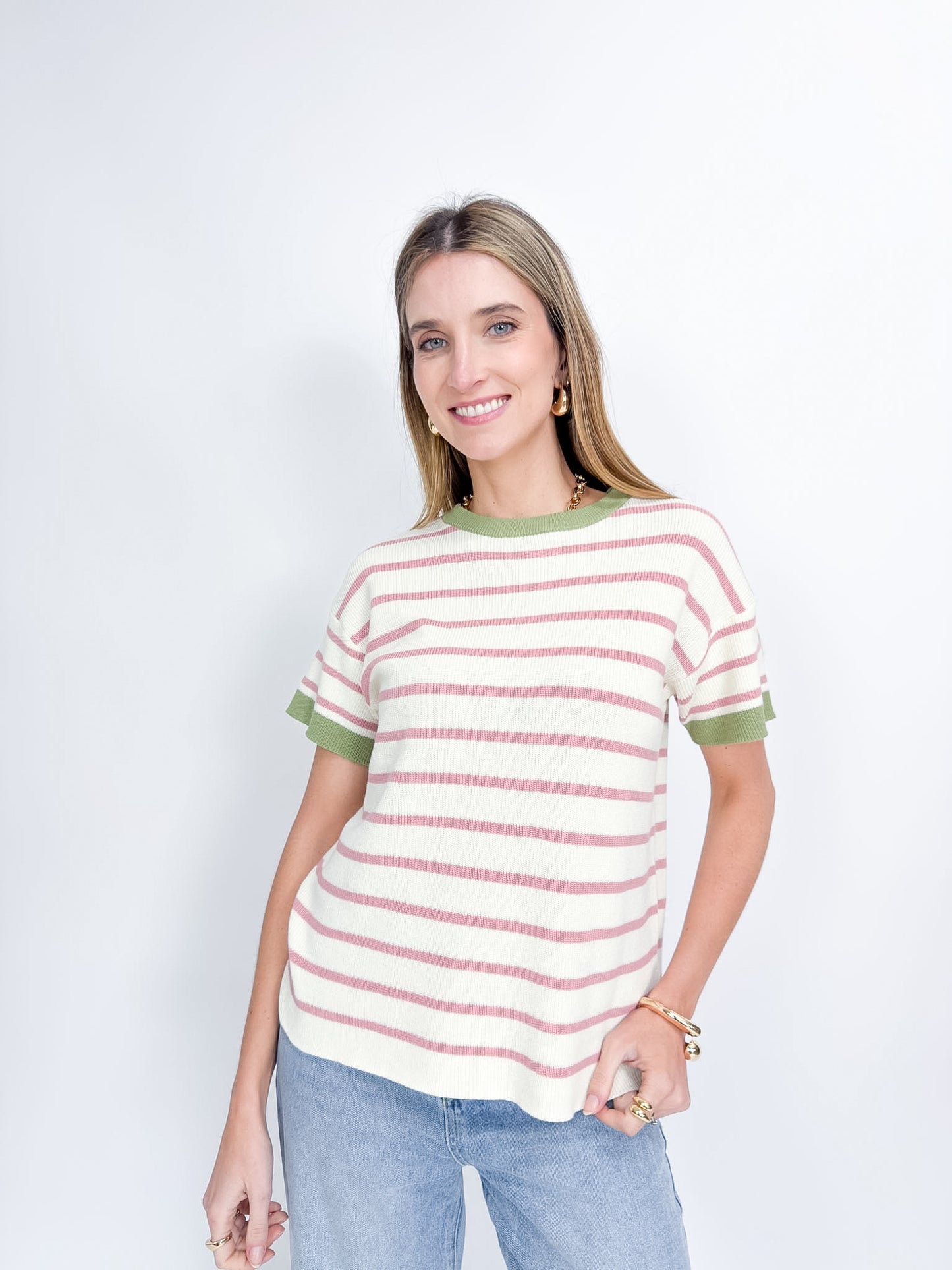 Aria Knit Top-Ivory & Sage