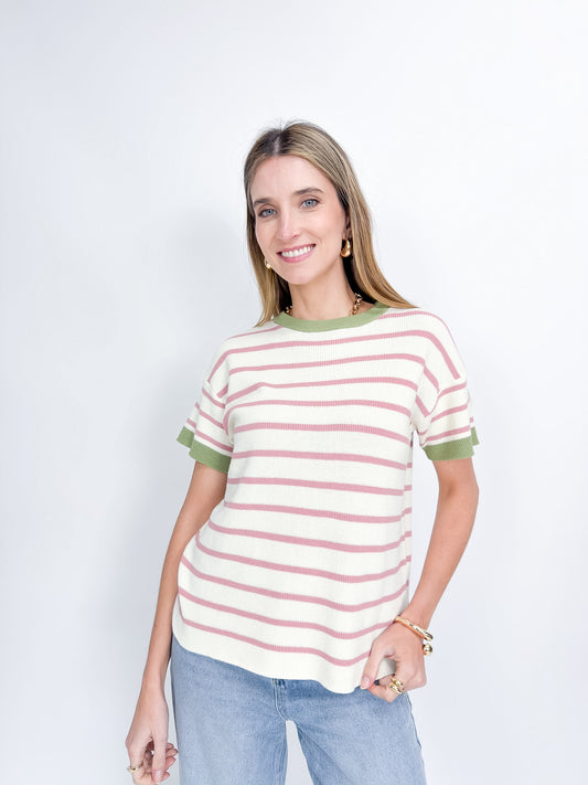 Aria Knit Top-Ivory & Sage