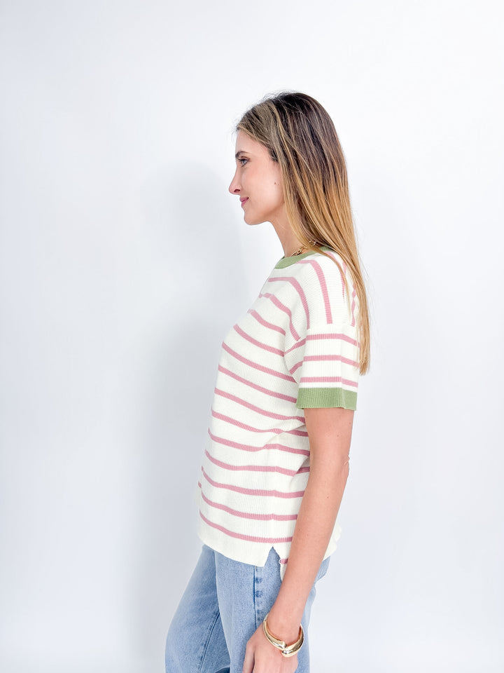 Aria Knit Top-Ivory & Sage