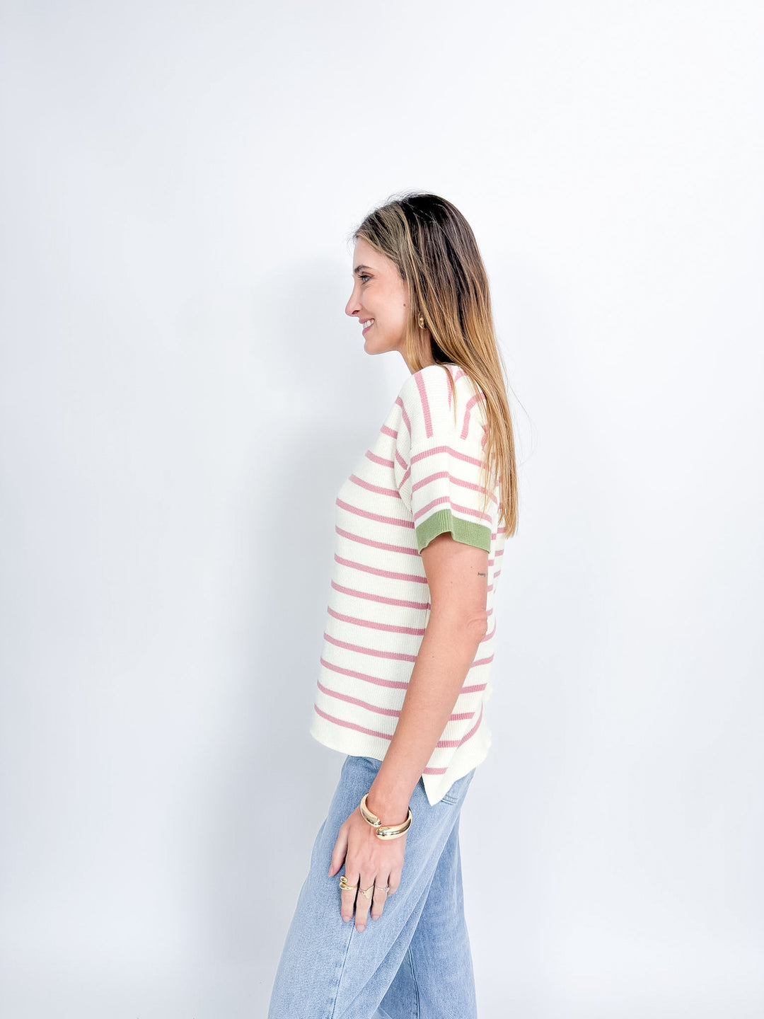 Aria Knit Top-Ivory & Sage