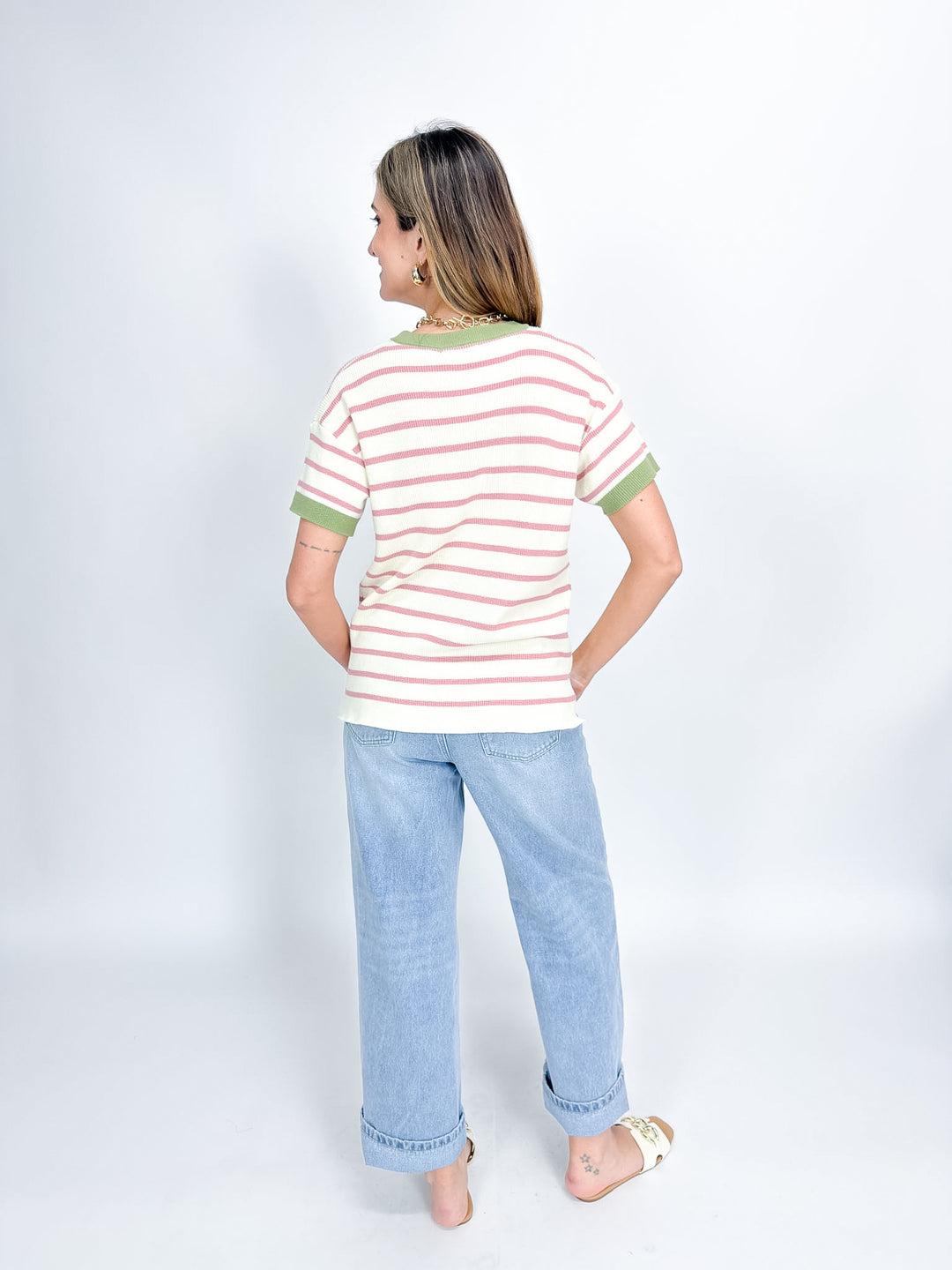 Aria Knit Top-Ivory & Sage