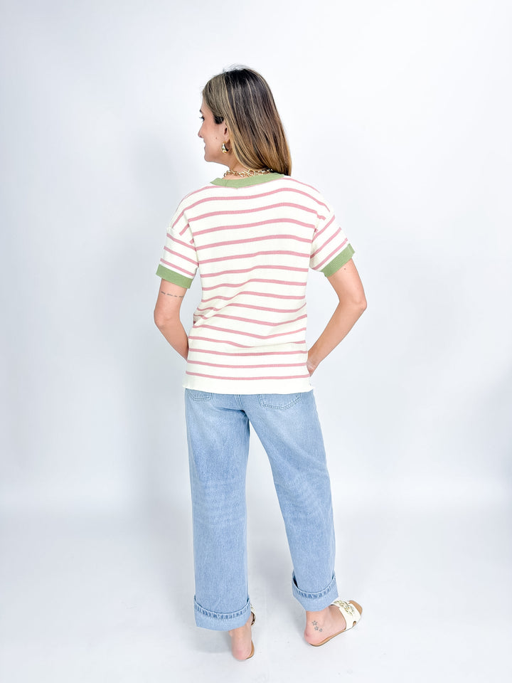Aria Knit Top-Ivory & Sage