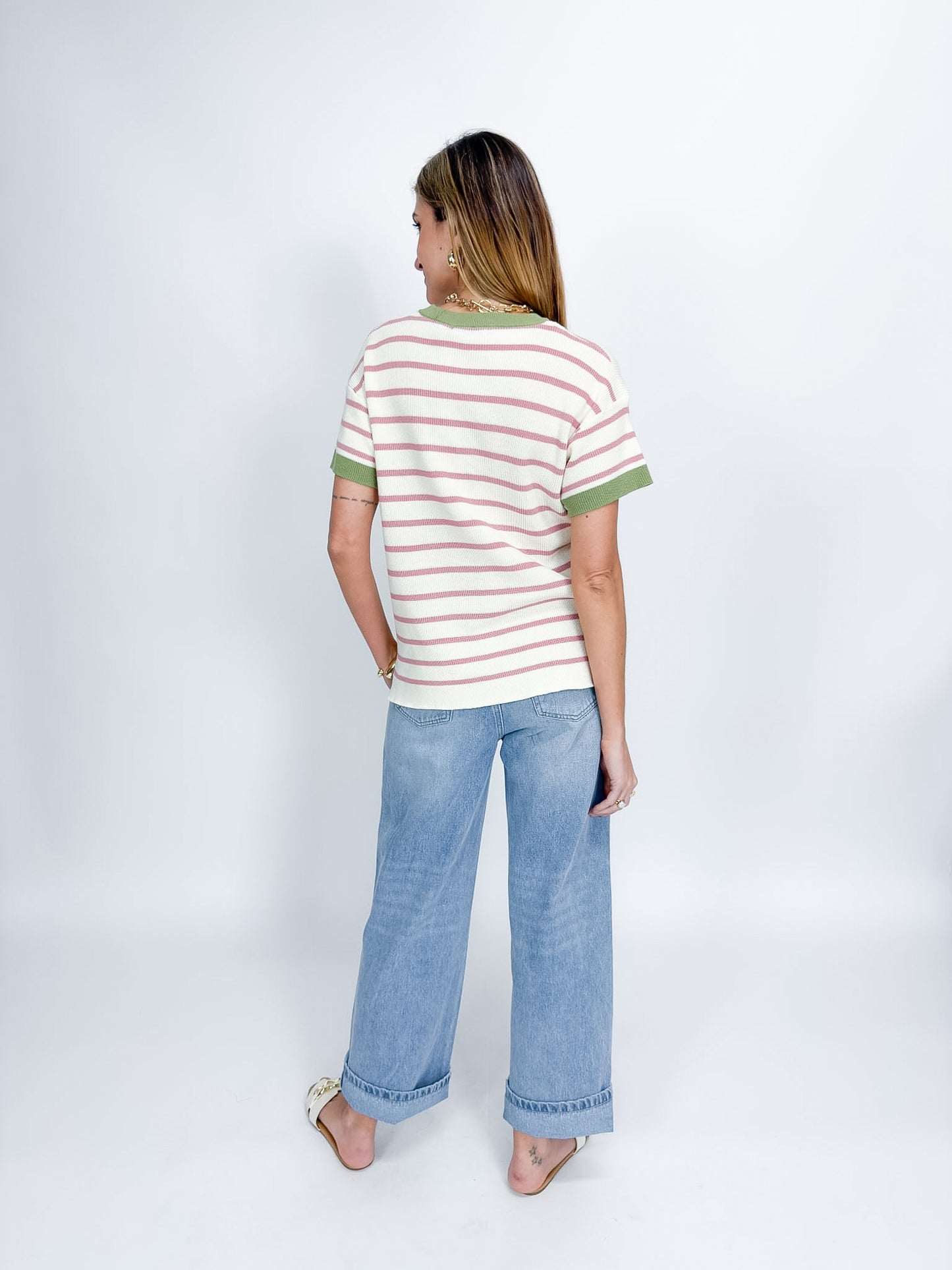 Aria Knit Top-Ivory & Sage