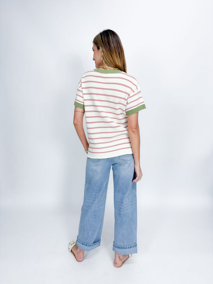 Aria Knit Top-Ivory & Sage