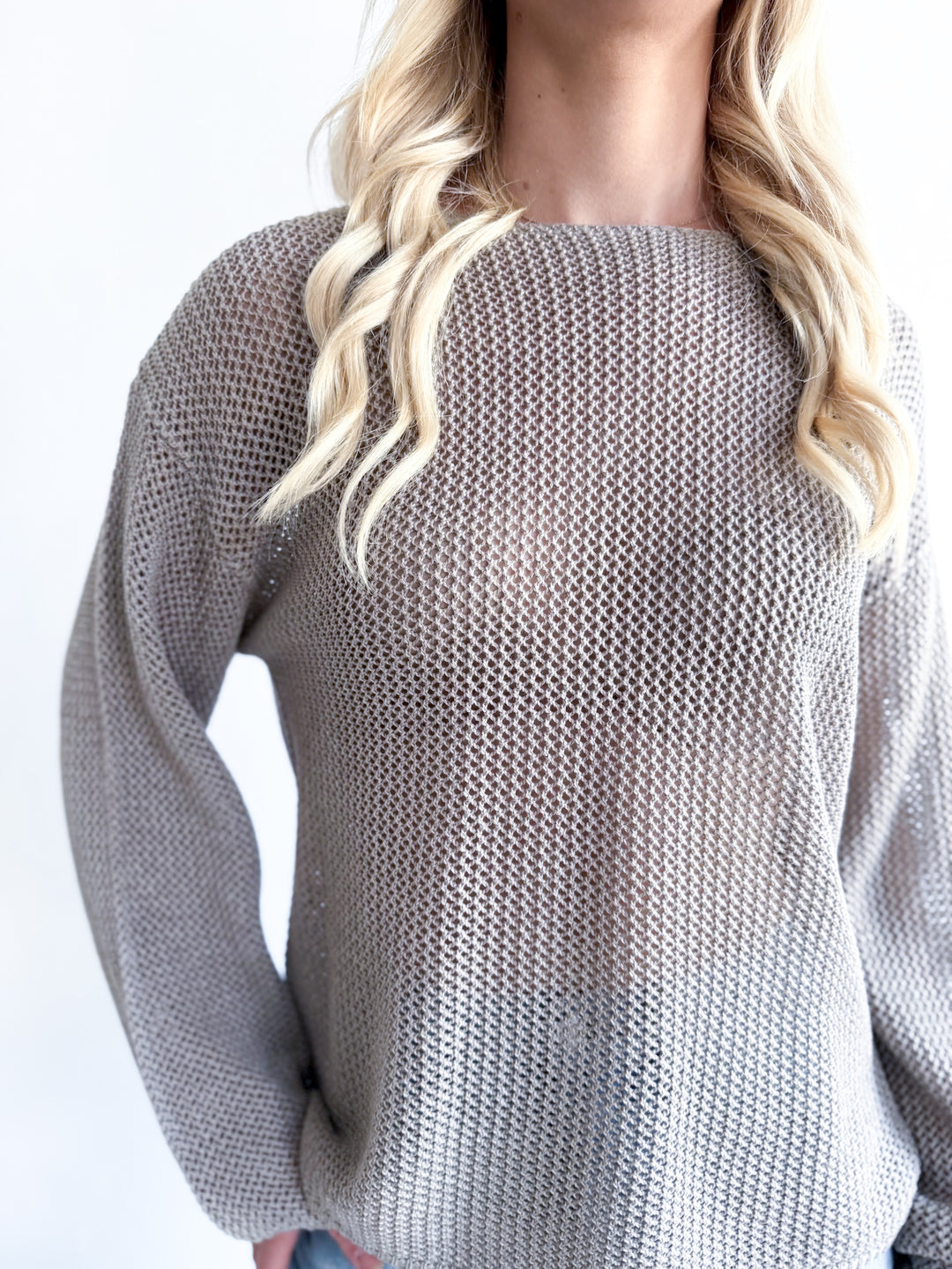 Bella Cotton Net Weave Knit - Mocha