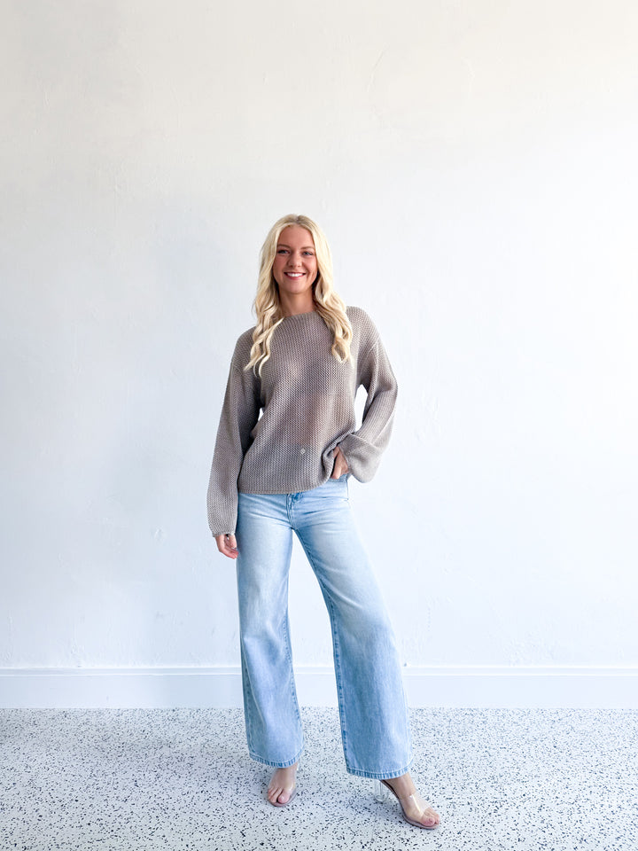 Bella Cotton Net Weave Knit - Mocha