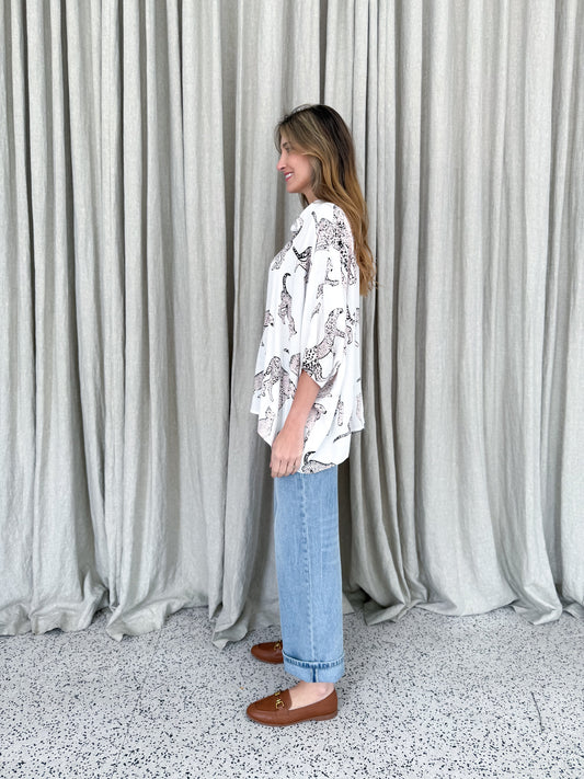 Blair Oversized Shirt - Leopard Print White