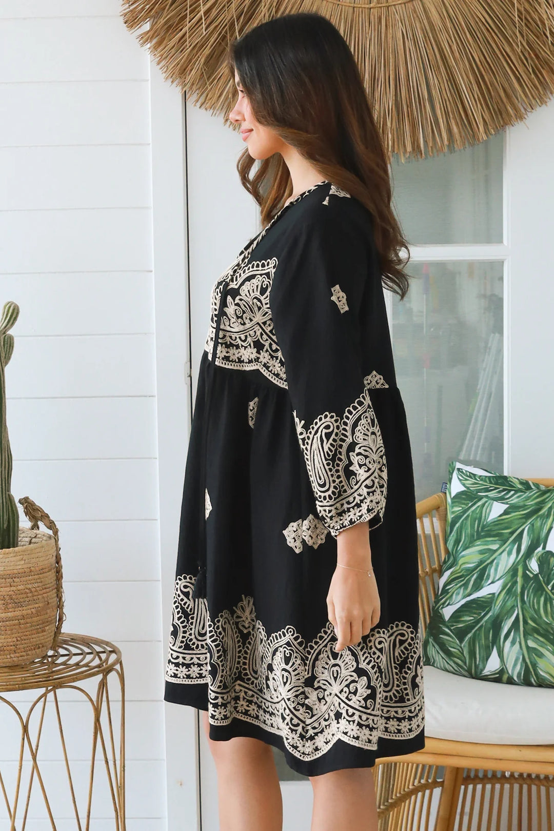 Brooklyn Dress - Black with Cream Pattern | Charlotte The Label