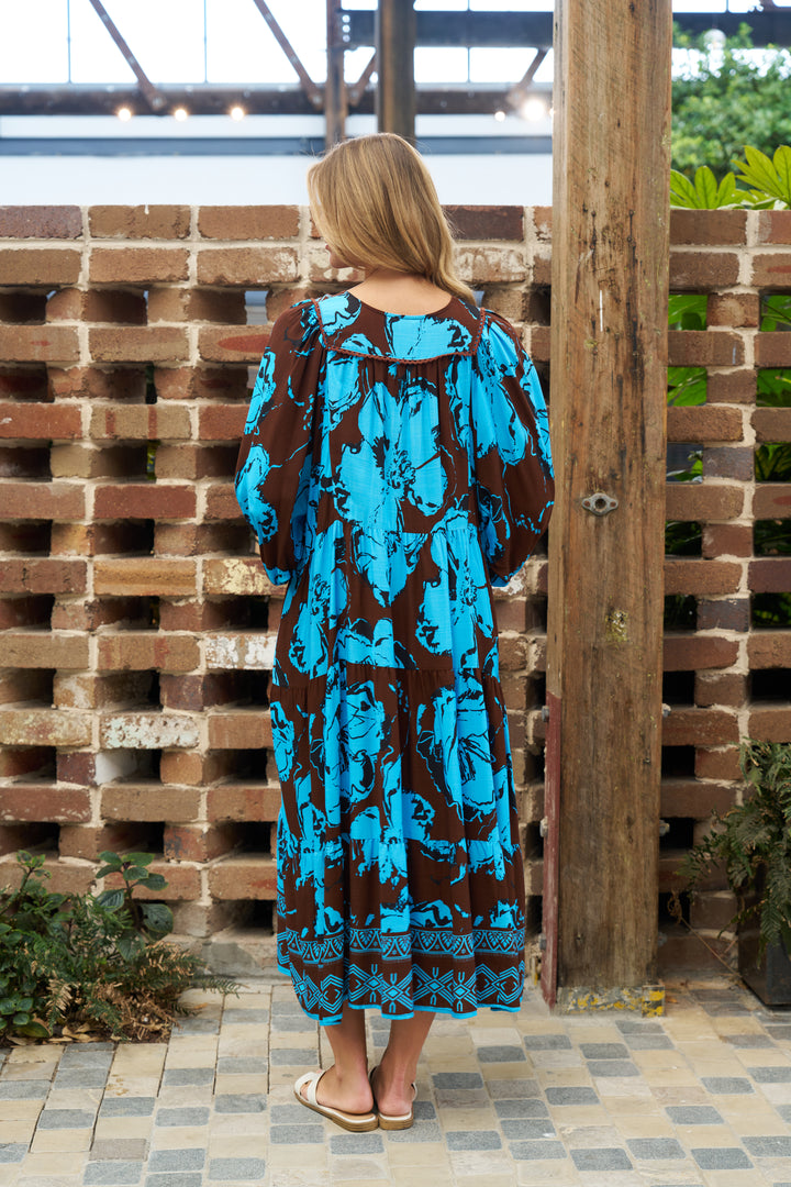 Caitlin Dress- Brown and Blue print