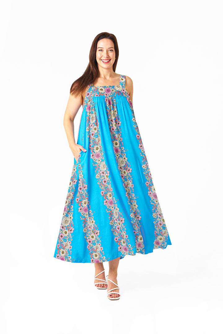 Casey Strap Dress-Blue Floral
