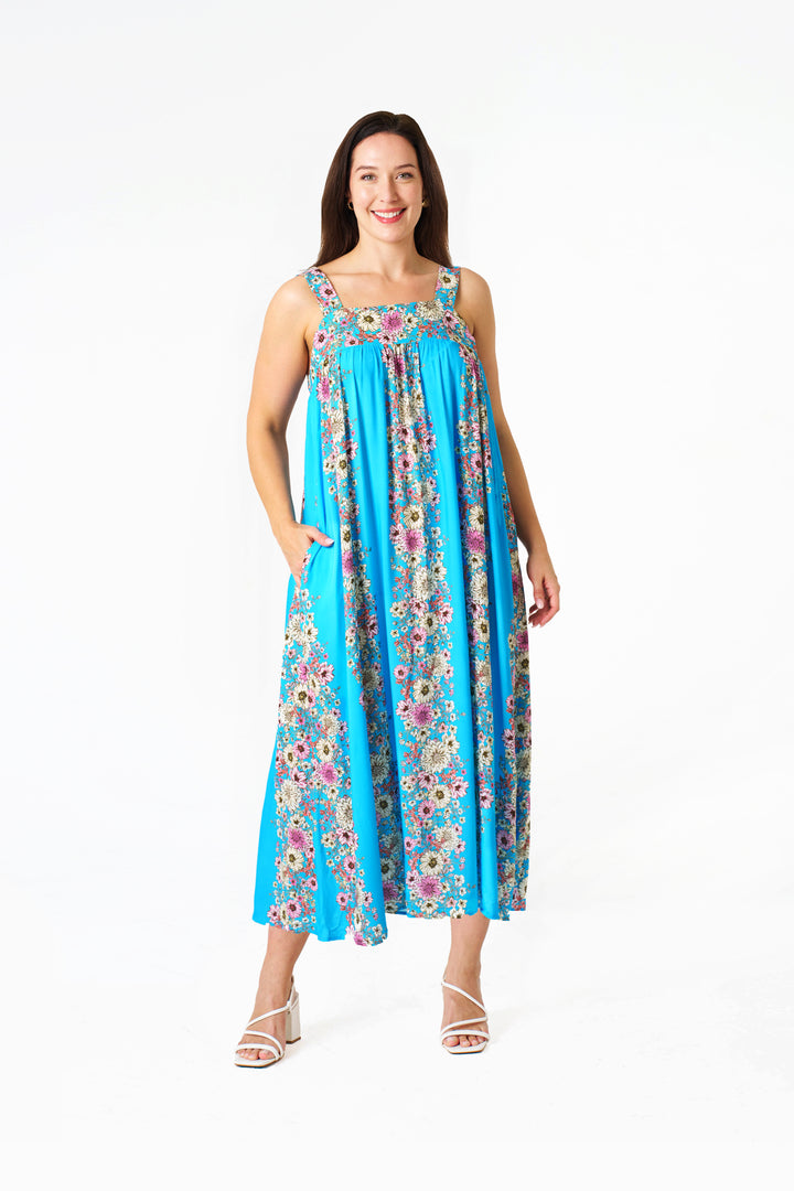 Casey Strap Dress-Blue Floral