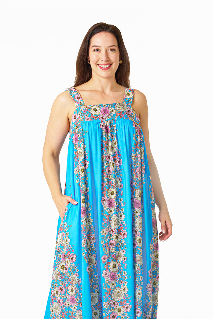 Casey Strap Dress-Blue Floral