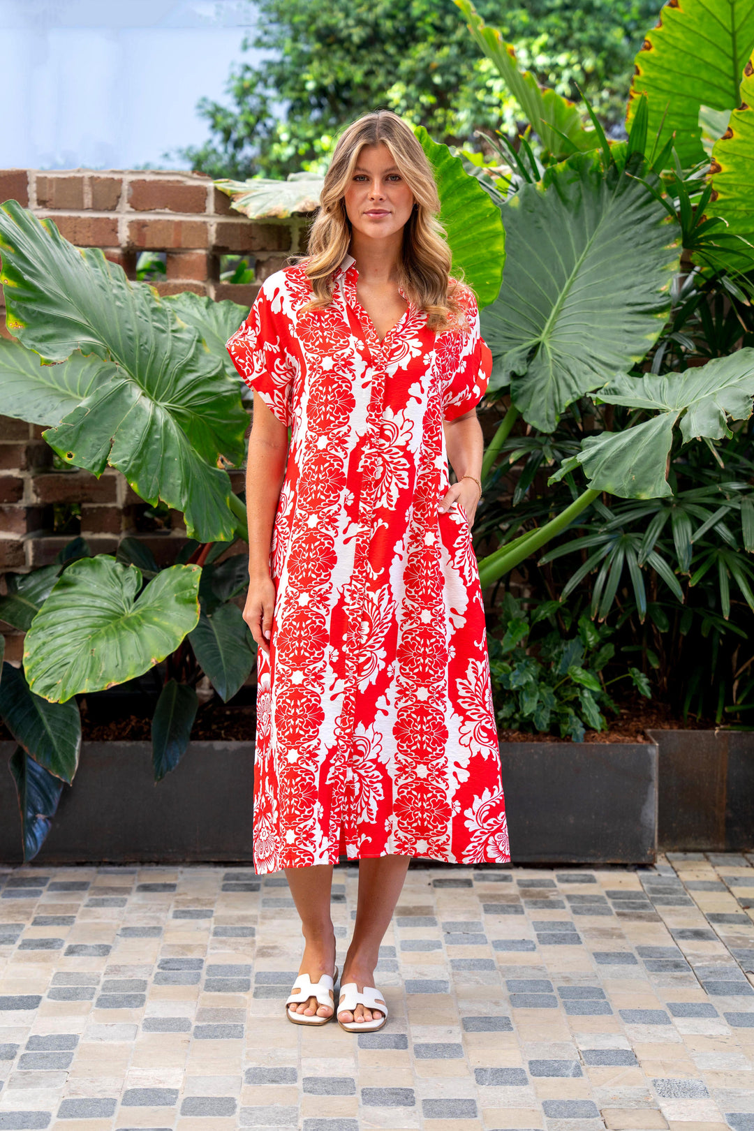 Clayton Dress-Red and White Print