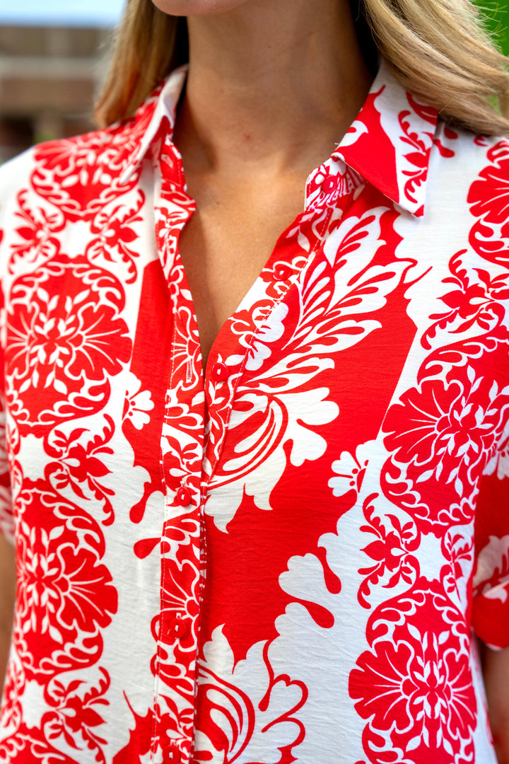 Clayton Dress-Red and White Print