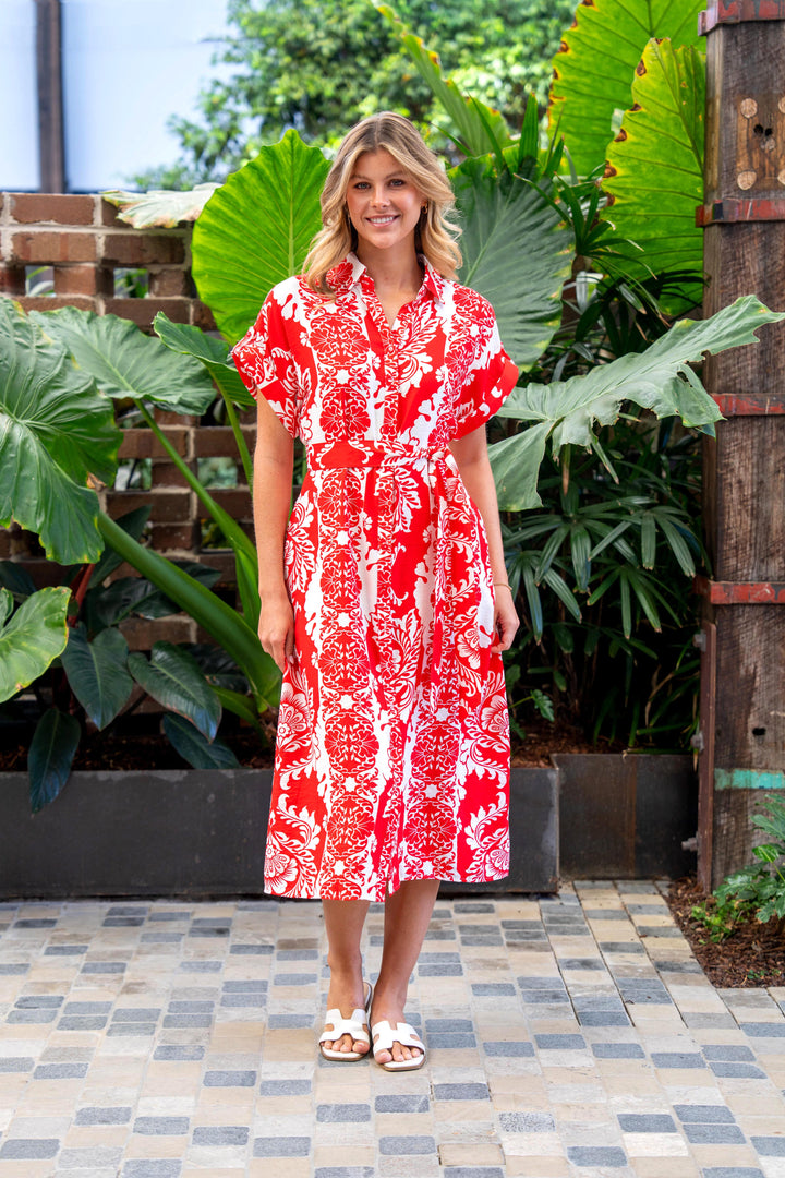 Clayton Dress-Red and White Print