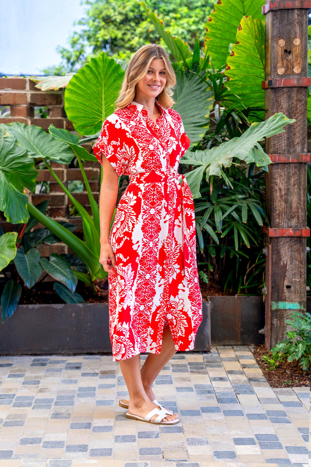 Clayton Dress-Red and White Print