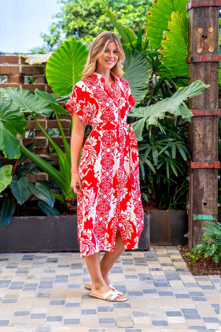 Clayton Dress-Red and White Print
