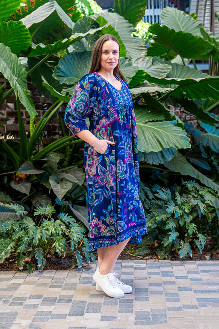 Davis Midi Dress – Navy Rhythm