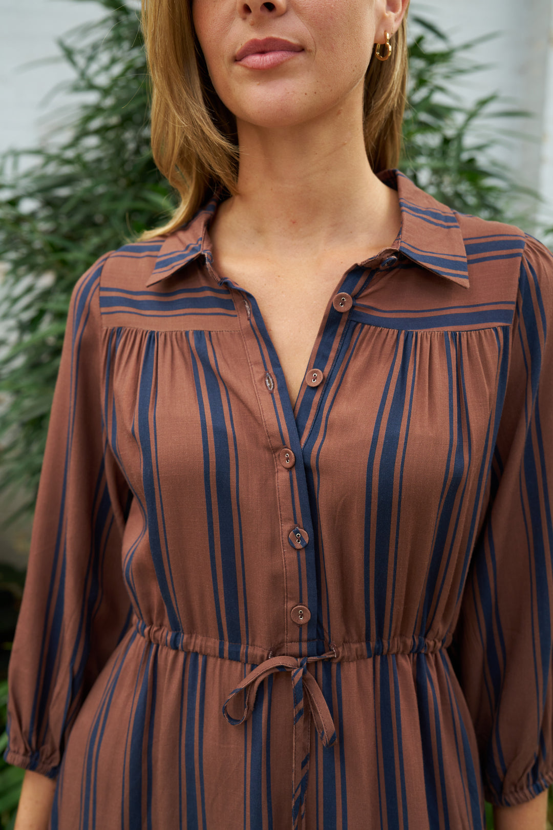 Diaz Maxi Dress-Brown with blue stripe