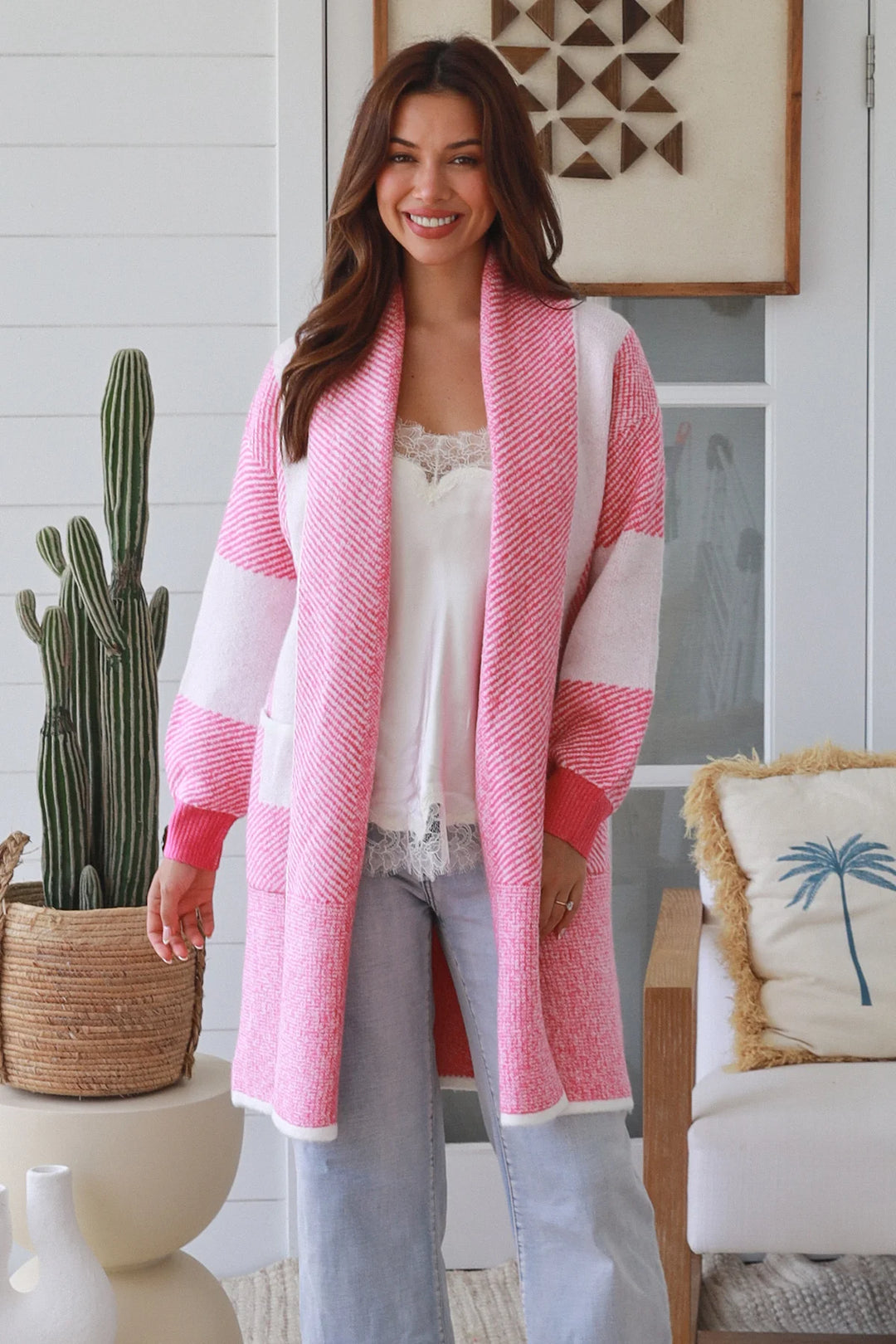 Eva Cardigan - Pink & White