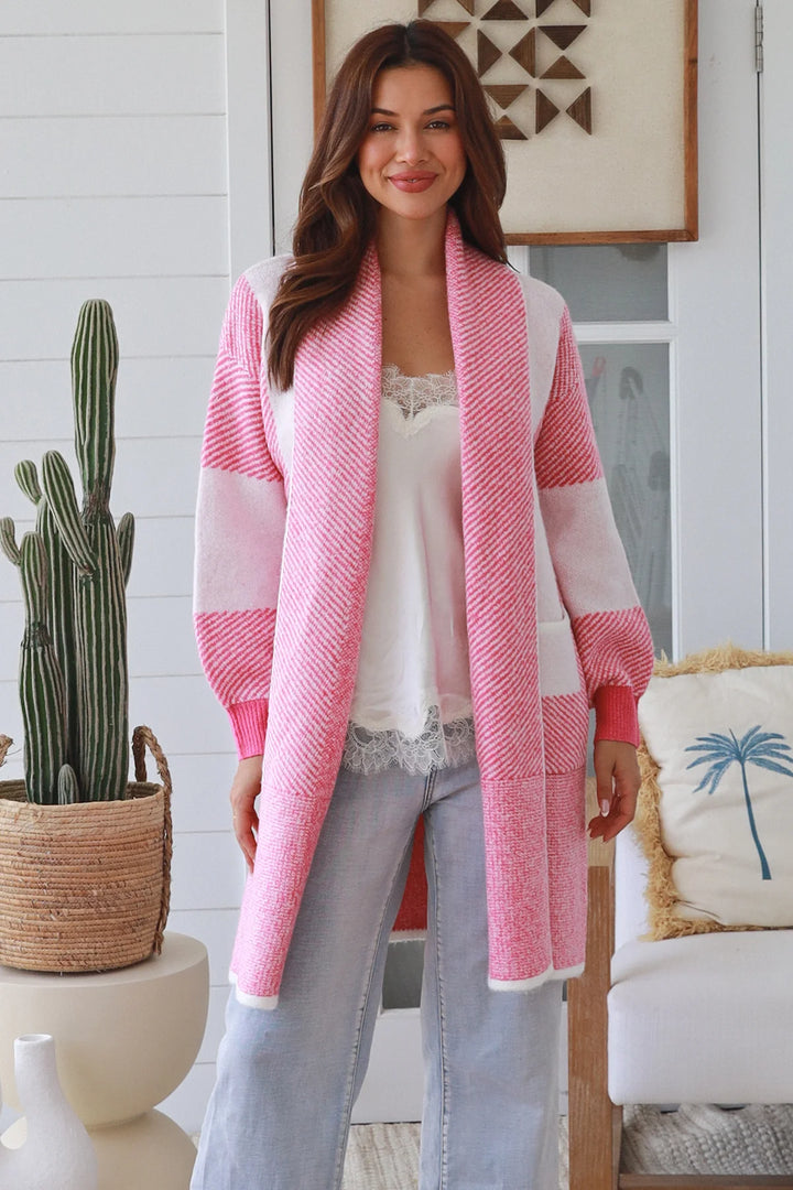 Eva Cardigan - Pink & White