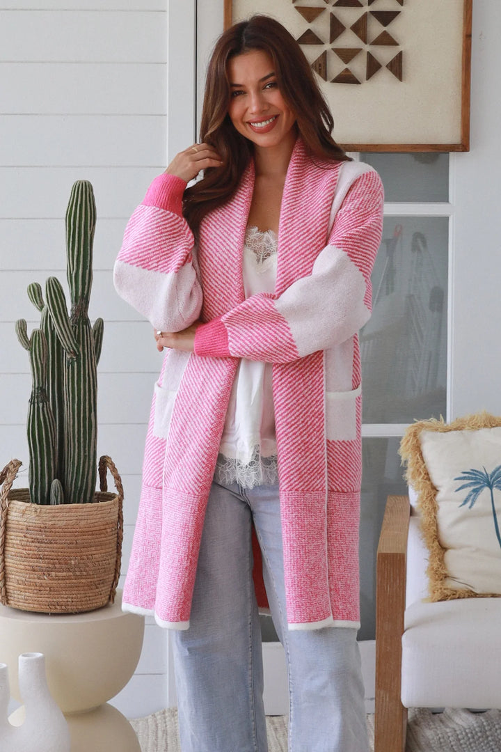 Eva Cardigan - Pink & White