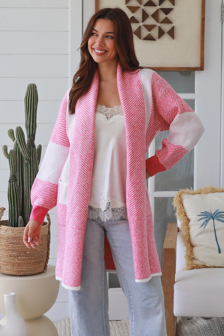 Eva Cardigan - Pink & White