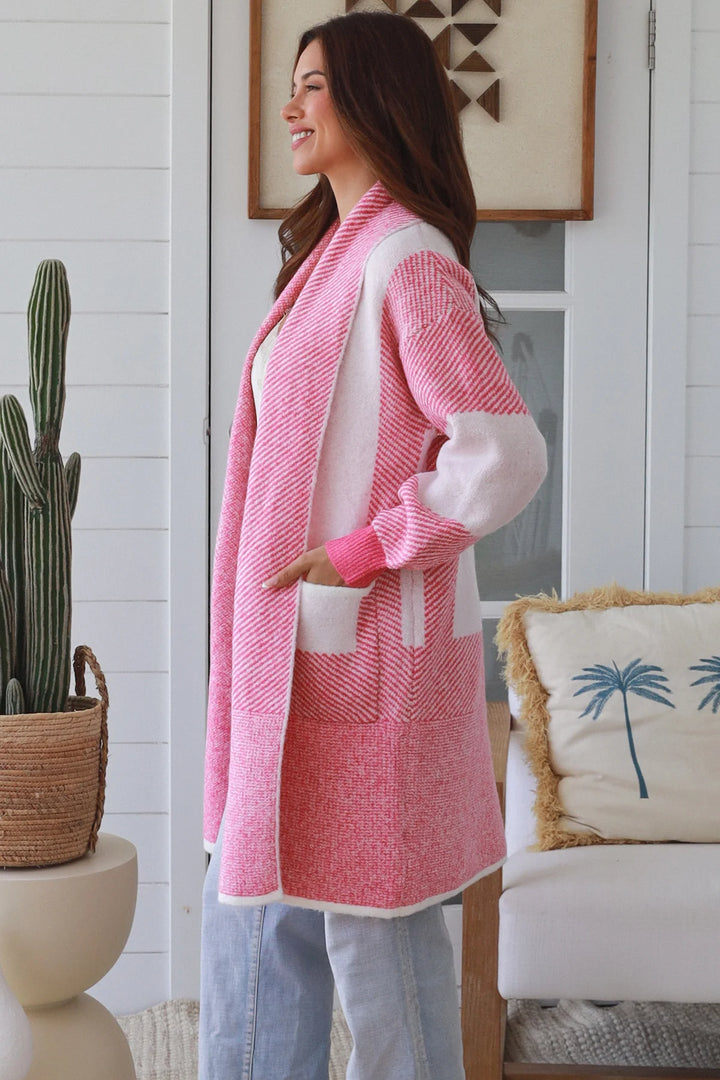 Eva Cardigan - Pink & White