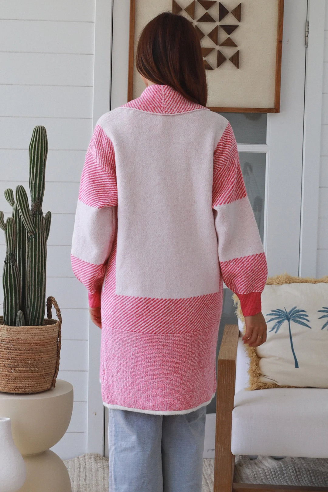 Eva Cardigan - Pink & White